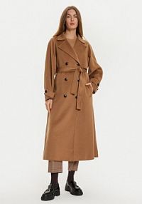 Płaszcz Tommy Hilfiger brązowy damski Wełniany