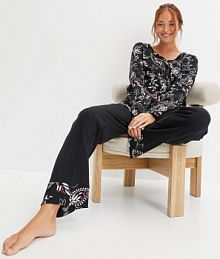 Piżama z plisą guzikową, z bawełny organicznej  damska Bonprix