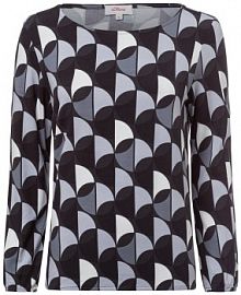 Koszulka z długim rękawem Kobiety Sztuczne włókno czarny/szary/biały wzorzysty 36 s.Oliver damski