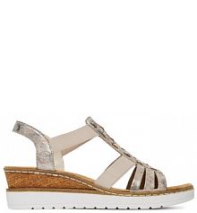 Sandały na obcasie Rieker srebrne