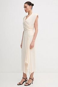 Sukienka midi Sandro Ferrone  beżowa S23XBEBONACCO