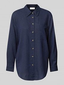 Bluzka lniana o kroju relaxed fit z kieszenią na piersi model Lava FREE/QUENT granatowa damska EAN 126528