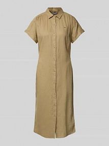 Sukienka koszulowa taliowana z czystego lnu Tommy Hilfiger brązowa EAN WW0WW44653