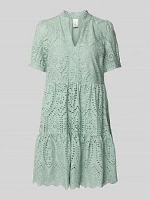 Sukienka mini z haftem angielskim model Holi YAS turkusowa EAN 26027163