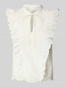 Top bluzkowy z haftem angielskim model LUMA YAS biały damski EAN 26036259