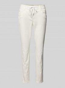 Spodnie materiałowe o kroju tapered fit z mieszanki bawełny Tom Tailor białe damskie EAN 1040963