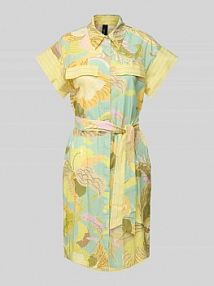 Sukienka koszulowa o długości do kolan z mieszanki lnu z wiązanym paskiem Marc Cain żółta EAN YC 21.52 W87