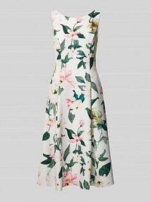 Sukienka koktajlowa o długości do kolan z okrągłym dekoltem Vera Mont biała EAN 50564017