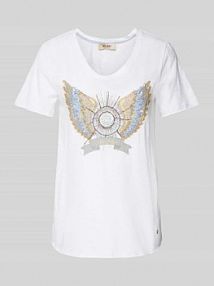 T-shirt z obszyciem z ozdobnych kamieni model GETHI MOS MOSH biały damski EAN 170520