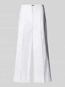 Spodnie z zakładkami w pasie, szeroką nogawką i elastycznym pasem LUISA CERANO białe damskie EAN 618766 4173