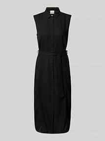 Sukienka koszulowa z mieszanki wiskozy i lnu z wiązanym paskiem Ichi czarna EAN 20122927