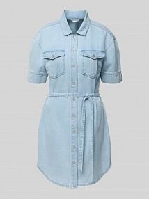 Sukienka jeansowa z wiązanym paskiem i rękawem o dł. 1/2 DKNY niebieska EAN DJ4D9023