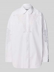 Bluzka koszulowa o kroju oversized z obszyciem koronką model Hoofd Essentiel Antwerp biała damska EAN Hoofd