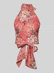 Bluzka krótka ze stójką i wiązaniem z tyłu ADLYSH czerwona damska EAN 75251-0340