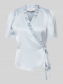 Bluzka o kroju regular fit w kopertowym stylu model Peony A-view niebieska damska EAN AV4425