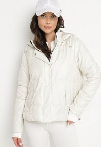 Jasnobeżowa kurtka Pikowana z Odpinanym Kapturem i Kieszeniami Ziolene bh forever damska