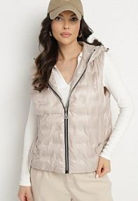 Beżowa kamizelka z Pikowanymi Przeszyciami i Kapturem ze Ściągaczami Annivria bh forever damska