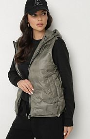 Zielona kamizelka z Pikowanymi Przeszyciami i Kapturem ze Ściągaczami Annivria bh forever damska