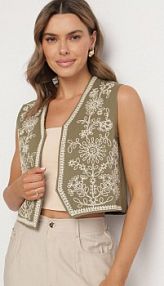 Ciemnozielona kamizelka z Bawełny Ozdobiona Haftem Lisanwena belcci damska