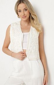 Biała Bawełniana kamizelka Ozdobiona Haftem Belvanis belcci damska