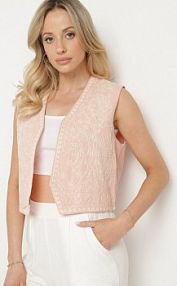 Różowa Bawełniana kamizelka Ozdobiona Haftem Belvanis belcci damska