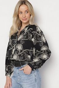 Czarna Bawełniana koszula Zdobiona Haftem w Kwiatowy Wzór z Cekinami Gonirith Born2Be damska