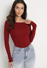 Bordowa Bawełniana bluzka z Otworem na Kciuk Terwiwi Born2Be damska