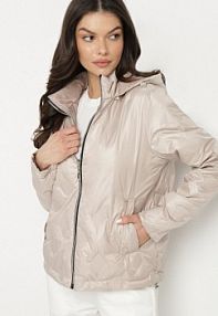 Beżowa Pikowana kurtka o Dwustronnym Kroju z Odpinanym Kapturem Zeorina bh forever damska