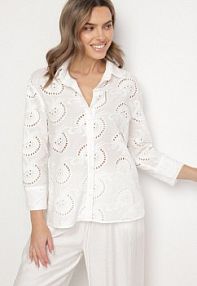 Biała Bawełniana koszula w Ażurowy Wzór Selvania sophyline paris damska