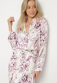 Biało-Fuksjowa koszula z Wiskozą Ozdobiona Kwiatami Fenelea sophyline paris damska