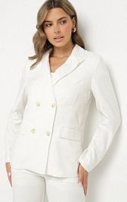 Biała Dwurzędowa Marynarka z Lnem Bawełną i Imitacją Kieszeni Fenarosa sophyline paris