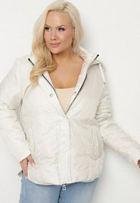 Jasnobeżowa Pikowana kurtka z Odpinanym Kapturem i Kieszeniami Vilbia bh forever damska