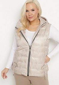 Beżowa Pikowana kamizelka z Kapturem i Ściągaczem w Talii Evelbia bh forever damska