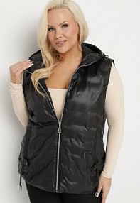 Czarna Pikowana kamizelka z Kapturem i Ściągaczem w Talii Evelbia bh forever damska