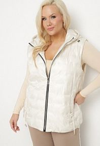 Jasnobeżowa Pikowana kamizelka z Kapturem i Ściągaczem w Talii Evelbia bh forever damska