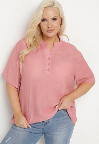 Różowa bluzka z Bawełny Ozdobiona Guzikami Neolirena Born2Be damska
