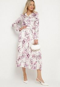Biało-Fuksjowa spódnica z Wiskozą Zdobiona Plisami i Kwiatowym Wzorem Firavia sophyline paris