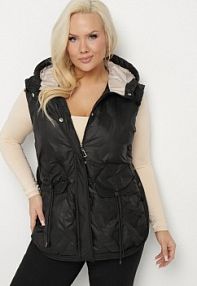 Czarna kamizelka Pikowana z Ozdobnymi Kieszonkami z Kapturem Embia bh forever damska