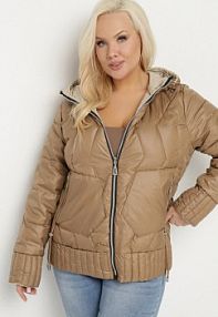 Ciemnobeżowa kurtka Dwustronna z Kapturem i Ozdobnym Pikowaniem Helritis bh forever damska