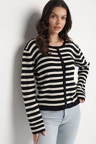 Granatowy Klasyczny kardigan z Wiskozą w Paski Ivelreia sophyline paris