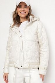 Biała kurtka Pikowana z Odpinanym Kapturem ze Ściągaczami Erathena bh forever damska