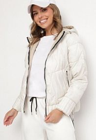 Biała Dwustronna kurtka Pikowana z Kieszeniami i Kapturem Eralethra bh forever damska