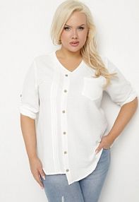 Biała bluzka z Ozdobnymi Guzikami i Kieszonką Ilavinna Born2Be damska