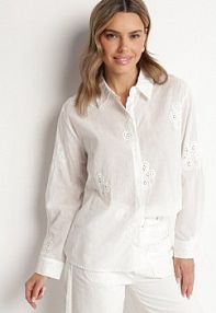 Biała Bawełniana koszula z Ażurowym Wzorem Cornelva m&d fashion damska