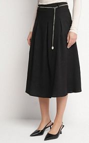 Czarna Rozkloszowana spódnica z Wiskozą Wysokim Stanem i Łańcuszkiem Tolienna sophyline paris