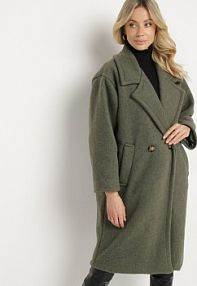 Zielony Dwurzędowy płaszcz z Wełną Sora Born2Be damski
