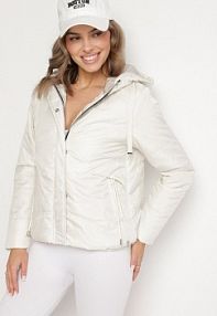 Jasnobeżowa Casualowa kurtka z Kapturem i Ozdobnymi Sznurkami Evialinae bh forever damska