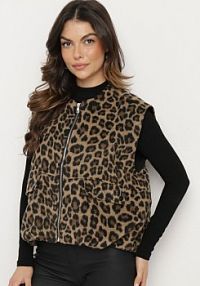 Brązowa Panterkowa kamizelka z Lnem o Kroju Oversize Enalorin belcci damska