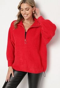 Czerwona bluza z Wełną Suwakiem i Ściągaczami Enalwen Born2Be damska