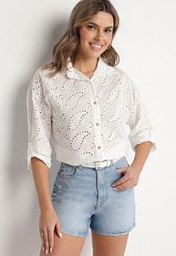 Biała koszula z Bawełnianej Tkanin z Ażurowym Wzorem Reilianne m&d fashion damska